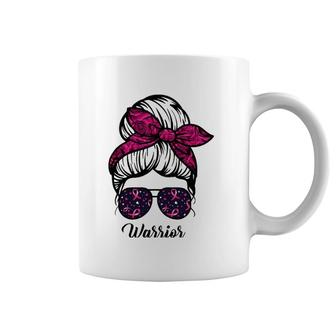 Messy Bun Rose Flower Pink Ribbon Breast Cancer Mom Warrior Coffee Mug | Mazezy