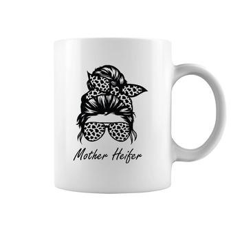 Mother Heifer Farmer Mom Cow Messy Bun Hair Bandana Cow Coffee Mug | Mazezy