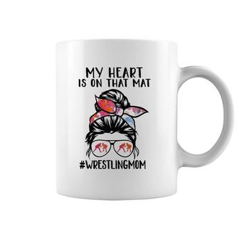 My Heart Is On That Mat Funny Wrestler Son Wrestling Mom Coffee Mug | Mazezy