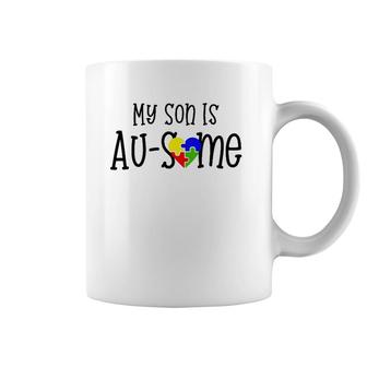 My Son Is Ausome Awesome Autism Mom Dad Coffee Mug | Mazezy