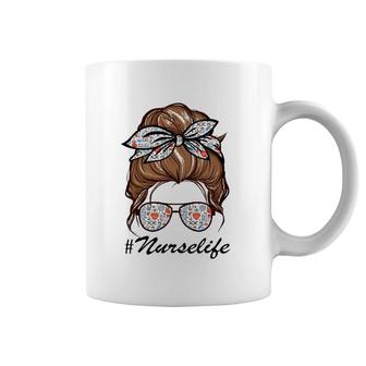 Nurse Life Funny Messy Bun Hair & Glasses Coffee Mug | Mazezy