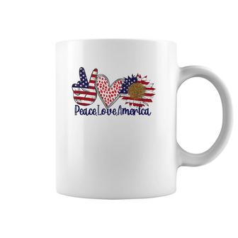 Peace Love America 4Th July Patriotic Sunflower Heart Sign Coffee Mug | Mazezy UK