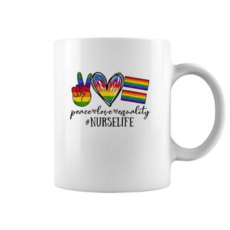 Peace Love Equality Nurse Life Rainbow Flag Gay Lgbt Coffee Mug | Mazezy DE
