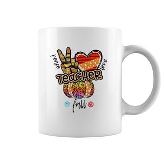 Peace Love Fall Thanksgiving Teacher Funny Teacher Appreciation Coffee Mug | Mazezy