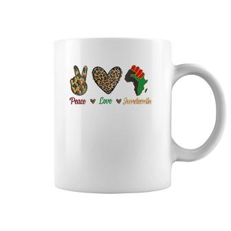 Peace Love Juneteenth Black Pride Independence Day Leopard V-Neck Coffee Mug | Mazezy CA