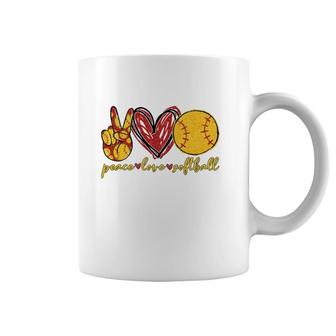 Peace Love Softball Funny Softball Lovers Sporty Activities Coffee Mug | Mazezy