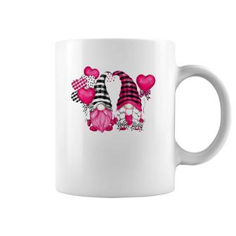 Pink Buffalo Plaid And Heart Balloons Valentine's Day Gnome Raglan Baseball Tee Coffee Mug | Mazezy