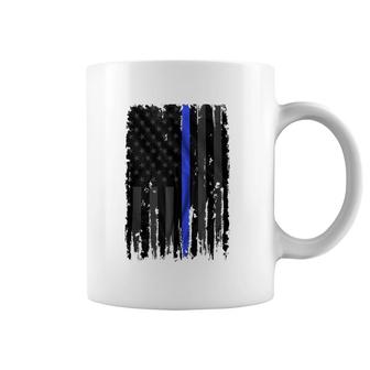 Police Blue Lives Matter Distressed Us Flag Thin Blue Line Coffee Mug | Mazezy