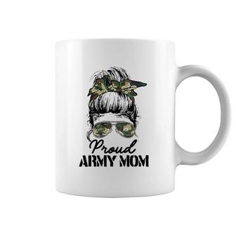 Proud Army Mom Camouflage Messy Bun Soldier Mother's Day Coffee Mug | Mazezy
