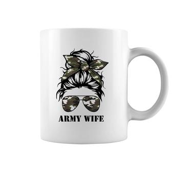Proud Army Wife Messy Bun Camo Flag Spouse Military Pride Pullover Coffee Mug | Mazezy
