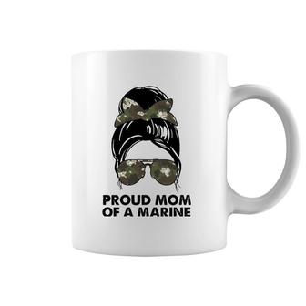 Proud Mom Of A Marine Messy Bun Camouflage Military Women Coffee Mug | Mazezy