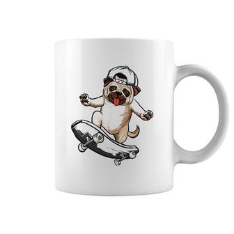 Pug Dog Skater Skateboarder Skateboarding Gray Boys Girls Coffee Mug | Mazezy