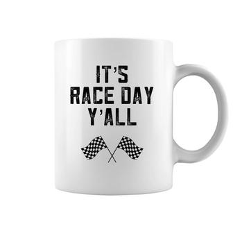 Race Track Checkered Flag Fast Cars It's Race Day Y'all South Coffee Mug | Mazezy