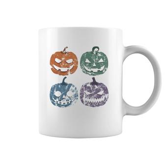 Retro Halloween Creepy Jack O Lantern Faces Trick Or Treat Coffee Mug | Mazezy