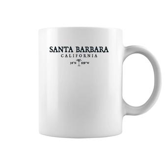 Santa Barbara California Palm Tree Surf Beach Gift Coffee Mug | Mazezy