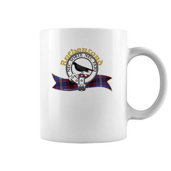 Scottish Rutherford Clan Tartan Crest Swallow Sable Proper Coffee Mug | Mazezy