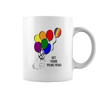 Set Your Pride Free Rainbow Balloon Lgbt Gift Coffee Mug | Mazezy
