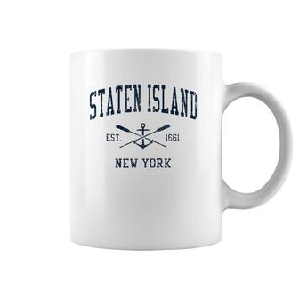 Staten Island Ny Vintage Navy Crossed Oars & Boat Anchor Coffee Mug | Mazezy