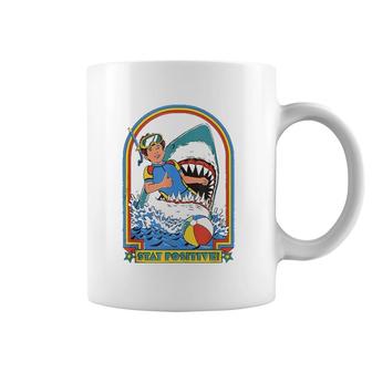 Stay Positive Shark Attack Funny Vintage Retro Comedy Gift Coffee Mug | Mazezy UK