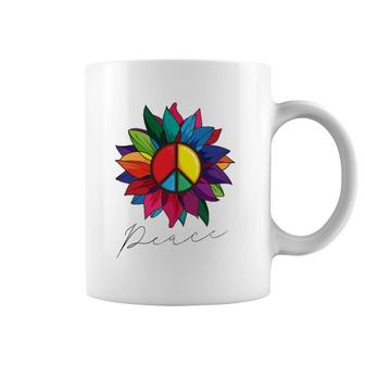 Sunflower Flower Rainbow Peace Sign World Retro Hippie 70'S Coffee Mug | Mazezy DE