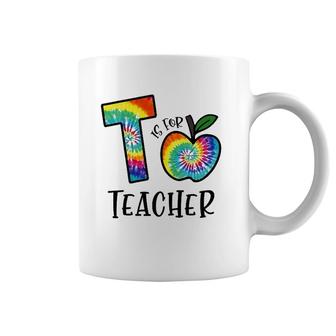 T Is For Teacher Tie Dye Back To School Apple Tie Dye Coffee Mug | Mazezy