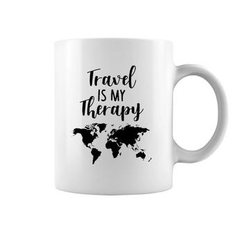 Travel Is My Therapy World Map Traveling Vacation Beach Gift Coffee Mug | Mazezy