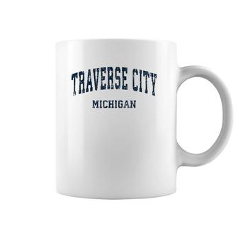 Traverse City Michigan Mi Vintage Varsity Sports Navy Design Coffee Mug | Mazezy