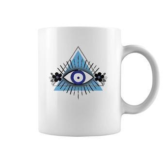 Triangle Blue Evil Eye V-Neck Coffee Mug | Mazezy