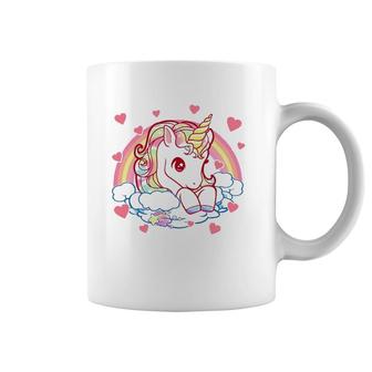 Valentine's Day Unicorn Hearts Rainbow Girls Toddlers Teacher Coffee Mug | Mazezy