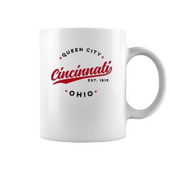 Vintage Cincinnati Ohio Queen City Red Text Coffee Mug | Mazezy