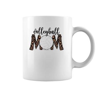 Volleyball Mom Leopard Print Proud Women's Cheetah Pattern Coffee Mug | Mazezy