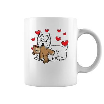 White West Highland Terrier Dog With Stuffed Animal Coffee Mug | Mazezy