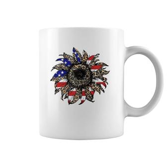 Women Girl Leopard American Flag Sunflower 4Th Of July Coffee Mug | Mazezy CA