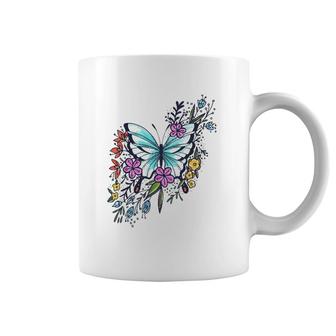 Womens Butterfly With Flowers Fashion Tee Gift Idea Coffee Mug | Mazezy