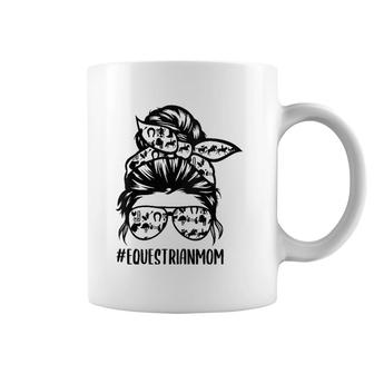 Womens Equestrian Mom Life Messy Bun Hair Horse Show Mom Horseback V-Neck Coffee Mug | Mazezy