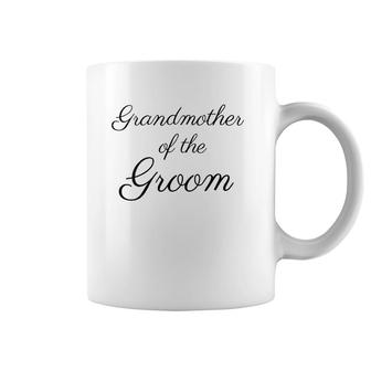 Womens Grandmother Of The Groom, Black Font Wedding & Bridal V-Neck Coffee Mug | Mazezy