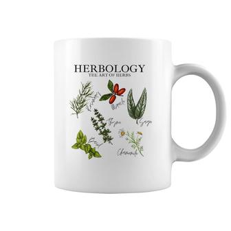 Womens Herbology The Art Of Herbs Thyme Rosemary Basil Chamomile V-Neck Coffee Mug | Mazezy