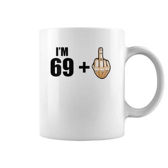 Womens I'm 69 1 - Humor 70Th Birthday Saying - Middle Finger V-Neck Coffee Mug | Mazezy