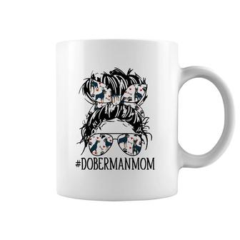 Women's Messy Bun Mom Doberman Mom Sunglasses Funny Dog Coffee Mug | Mazezy
