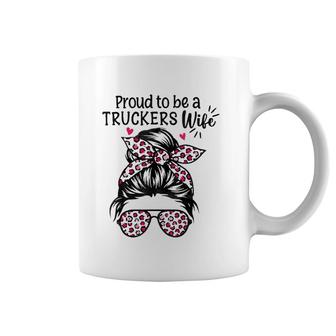 Womens Proud To Be A Truckers Wife Gift Trucker Wife Messy Hair Bun Coffee Mug | Mazezy
