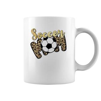 Womens Soccer Mom Leopard Funny Soccer Mom Mother's Day 2021 V-Neck Coffee Mug | Mazezy