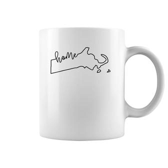 Womens State Of Massachusetts Outline With Home Script V-Neck Coffee Mug | Mazezy