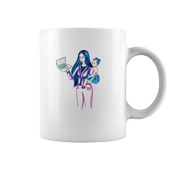 Working Mom With Computer Watercolor Coffee Mug | Mazezy