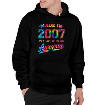 14Th Birthday Tie Dye 14 Years Old Being Awesome Made 2007 Ver2 Hoodie | Mazezy