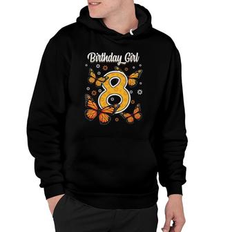 8 Years Old Monarch Butterfly Papillon 8Th Birthday Girl Hoodie | Mazezy