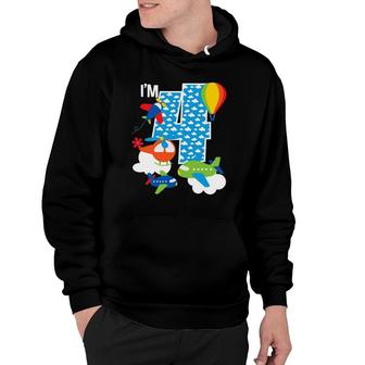 Airplane I'm 4 4Th Birthday Helicopter Plane Pilot Flying Hoodie | Mazezy