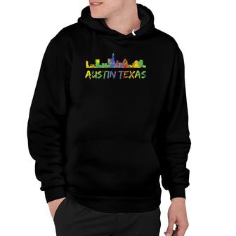 Austin Texas Rainbow Art City Skyline Silhouette Austin Hoodie | Mazezy