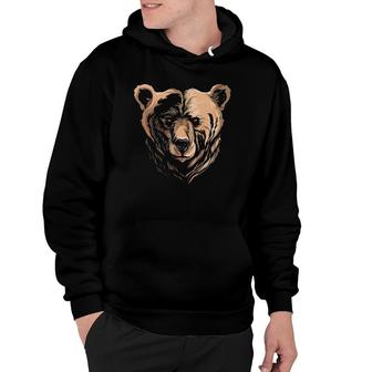 Bear Grizzly Face Looking At Head Bear Hoodie | Mazezy