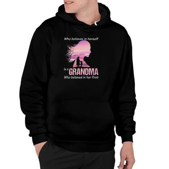 Behind Every Granddaughter Who Believes In Herself Is A Grandma Who Believed In Her First Grandmother & Grandchild Silhouette Sunset Hoodie | Mazezy