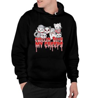 Chillin With My Creeps Cat Horror Serial Killer Halloween Hoodie | Mazezy